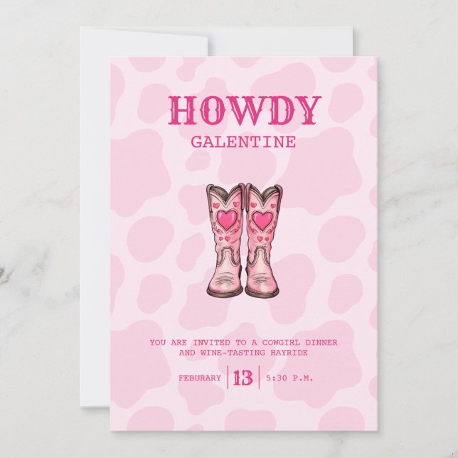 Pink Western Cowgirl Valentine Party Invitation (Front)