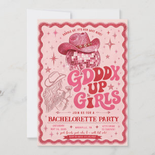 Pink Western Disco Bachelorette Party Invitation