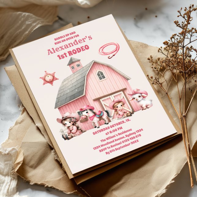 Pink Western First Birthday Rodeo Baby Girl  Invitation (Creator Uploaded)