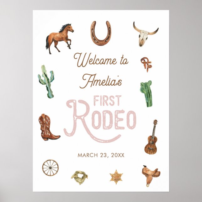 Pink Western First Birthday Rodeo Welcome Sign (Front)
