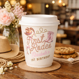 Pink Western First Rodeo Birthday Paper Cups