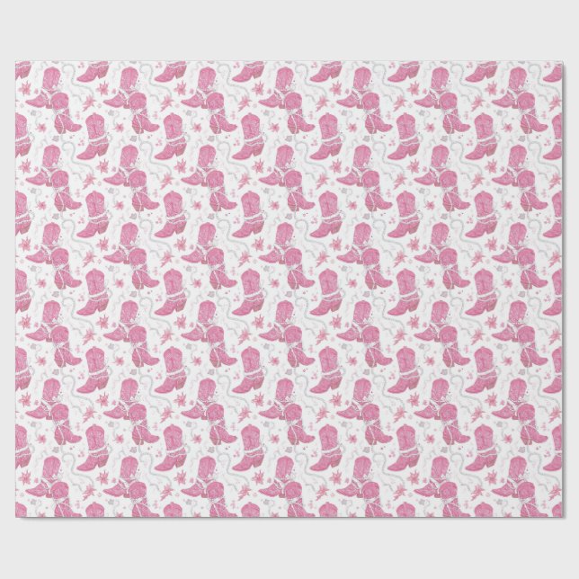 Pink Western Floral Cowgirl Boots & Pearls  Wrapping Paper (Flat)