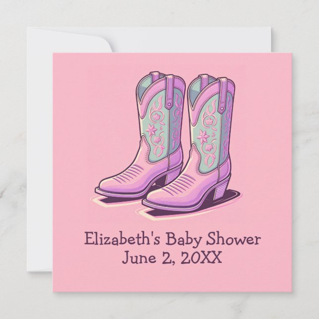 Pink Western Girl Baby Shower Cowgirl Boots  Invitation (Front)