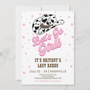 Pink Western Let's Go Girls Bachelorette Party  Invitation