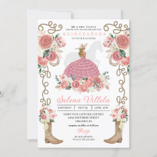 Pink Western Mariachi Charro Princess  Quinceañera Invitation
