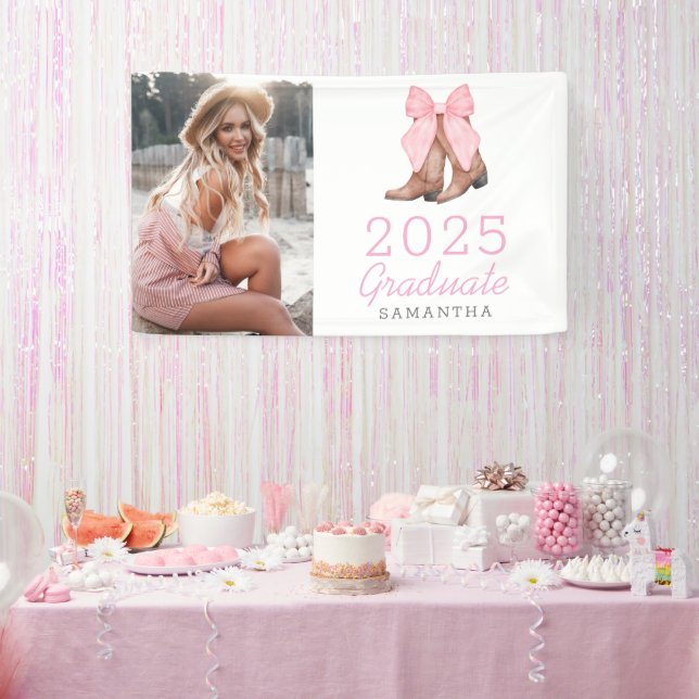 Pink Western Photo Personalised 2025 Graduation  Banner (Party)