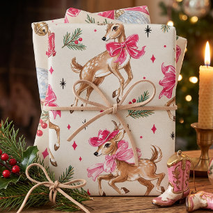 Pink Western Reindeer Christmas Wrapping Paper
