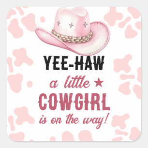 Pink Western Rodeo Cowgirl Baby Shower Square Sticker
