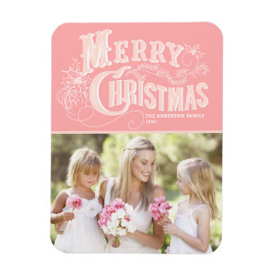 Pink Western Typography Merry Christmas Photo Magnet