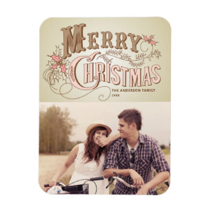 Pink Western Typography Merry Christmas Photo Magnet