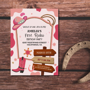 Pink Western wild west girl first rodeo birthday Invitation