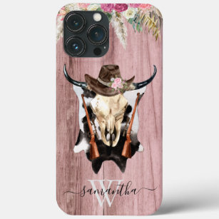 Pink Western Wood Cow Skull Cowboy Monogram Case-Mate iPhone Case