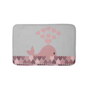 Pink Whale and Hearts Bath Mat
