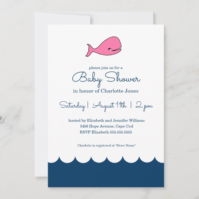 Pink Whale Baby Girl Baby Shower Invitation (Front)
