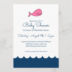 Pink Whale Baby Girl Baby Shower Invitation