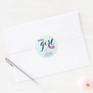 Pink whale baby ocean navy blue baby girl shower classic round sticker