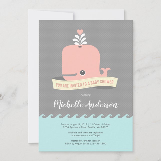 Pink Whale Baby Shower Invitation (Front)