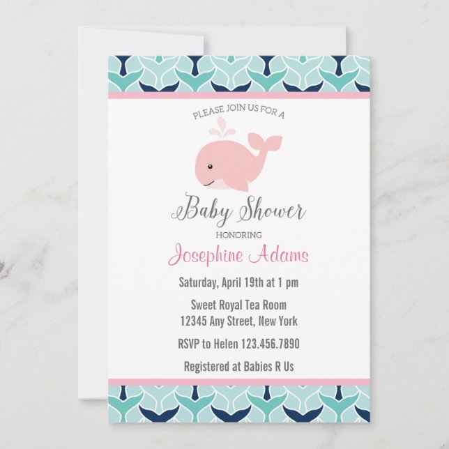 Pink Whale Baby Shower Invitation (Front)
