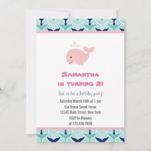 Pink Whale Birthday Party Invitation