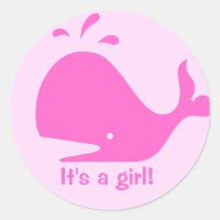 Pink whale cartoon stickers for baby showers.