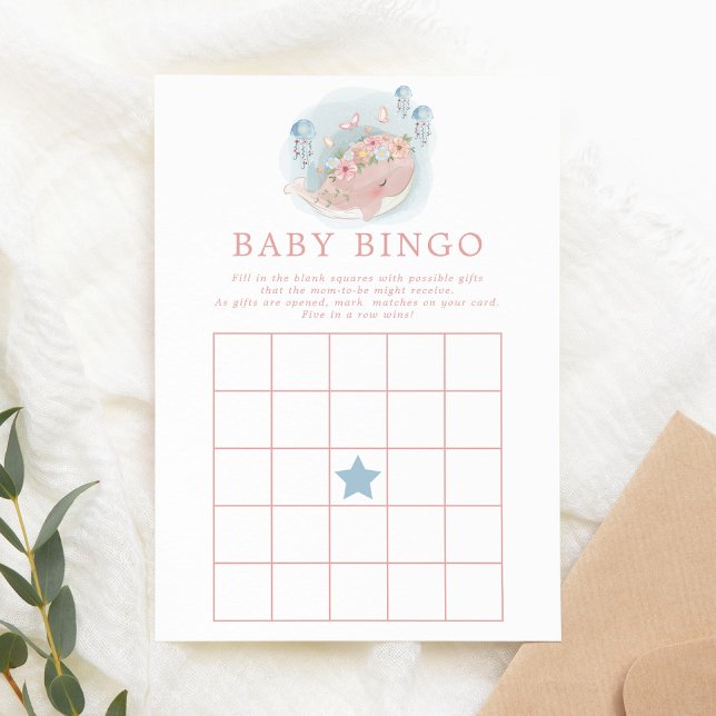 Pink Whale Girl Baby Shower Bingo Game Invitation (Creator Uploaded)