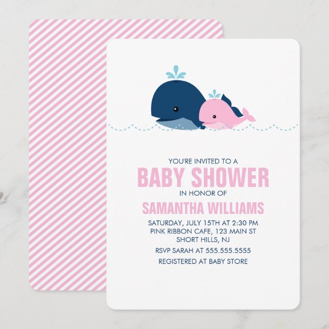 Pink Whale Girl Baby Shower Invitation (Front/Back)
