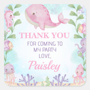 Pink Whale Girls Under the Sea Birthday Sticker