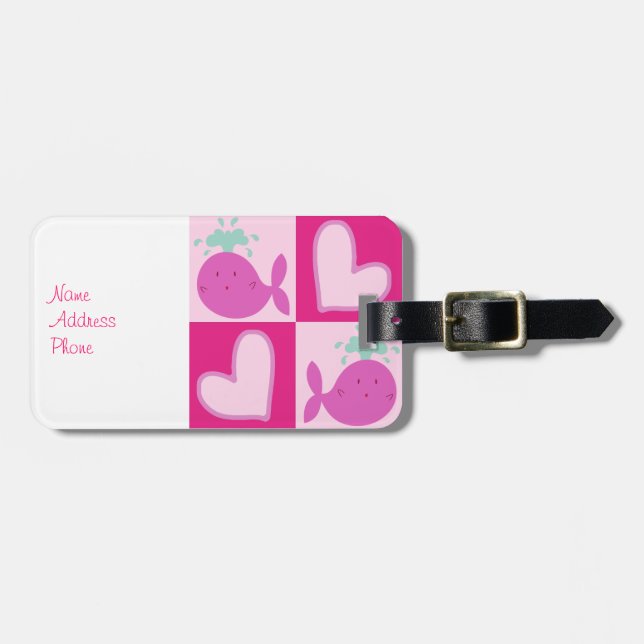 Pink Whale Heart Pattern Luggage Tag (Front Horizontal)