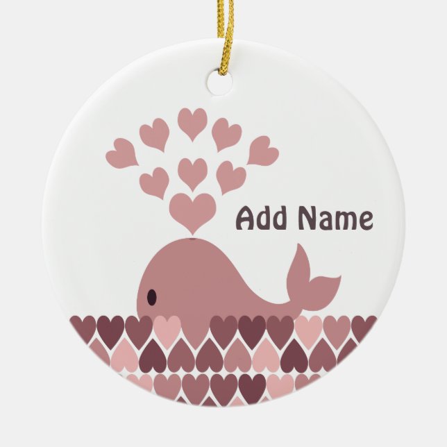 Pink Whale Love Ceramic Tree Decoration (Front)