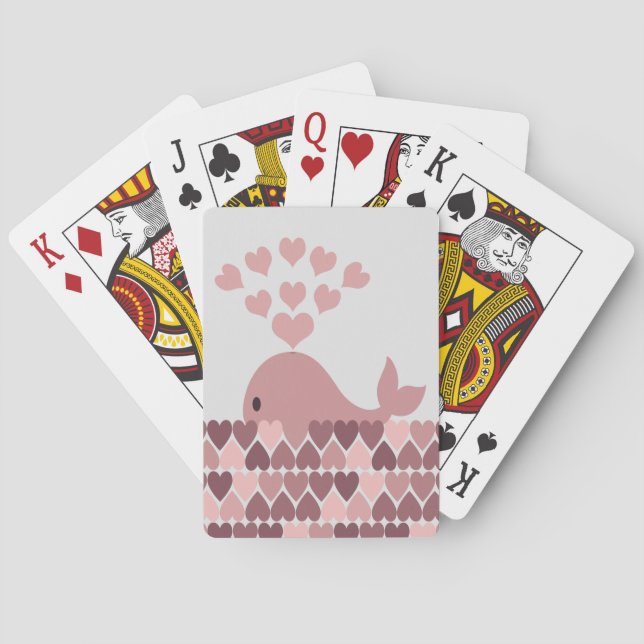 Pink Whale Love Playing Cards (Back)