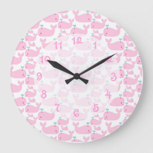 Pink Whale Nursery Large Clock