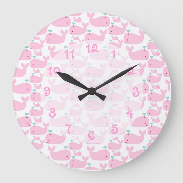 Pink Whale Nursery Large Clock (Front)