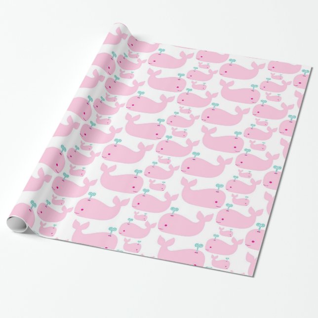 Pink Whale Nursery Print Wrapping Paper (Unrolled)