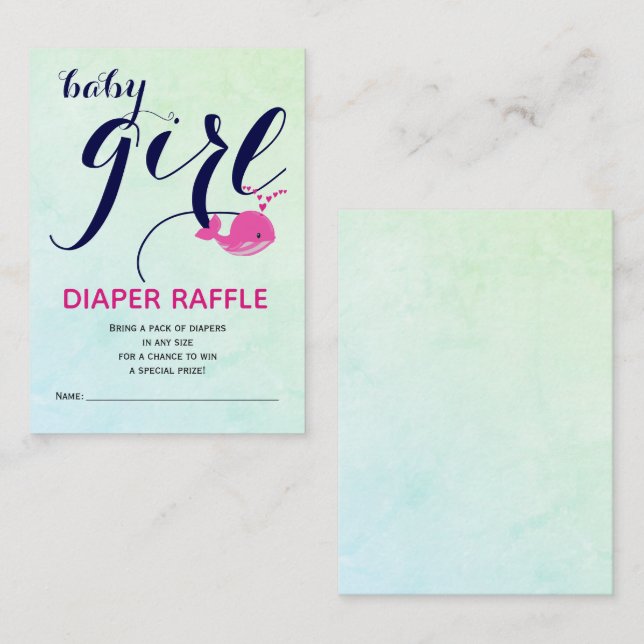 Pink whale ocean Diaper Raffle Baby Girl Shower Enclosure Card (Front/Back)