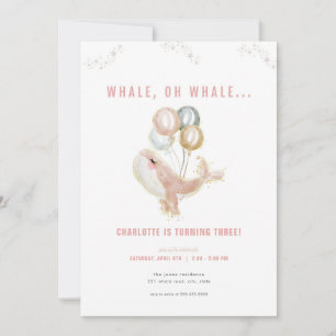 Pink Whale Oh Whale Birthday Invitation 