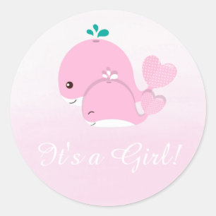 Pink Whale Ombre Its a Girl Baby Shower sticker