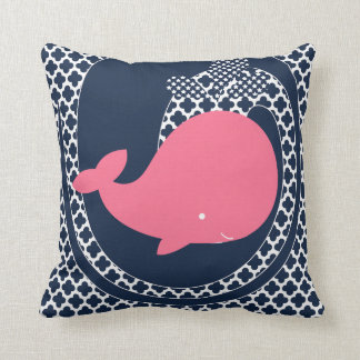 Pink Whale on Navy Blue Throw Pillow