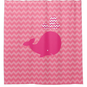 Pink Whale on Pink Chevron Stripes Shower Curtain