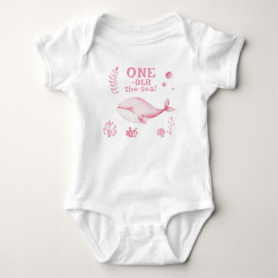 Pink Whale Oneder The Sea 1st Birthday Baby Bodysuit