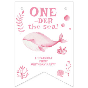 Pink Whale Oneder The Sea 1st Birthday  Bunting