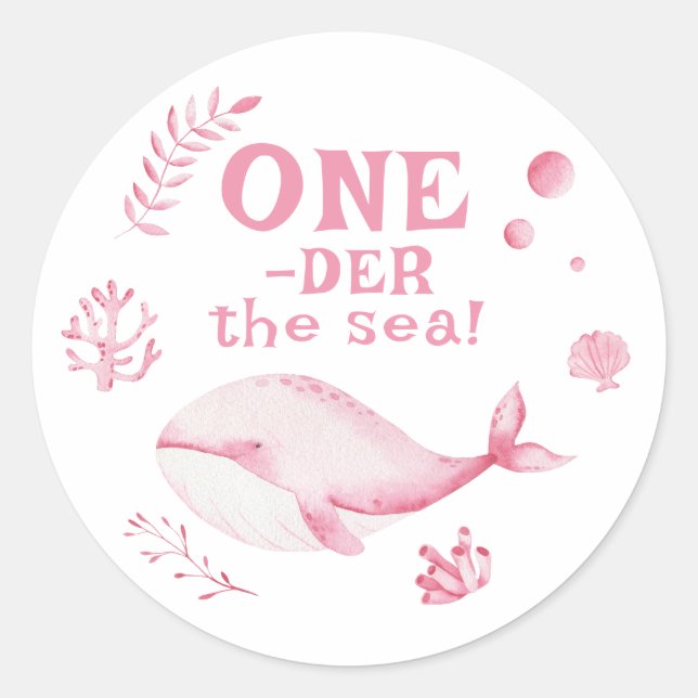 Pink Whale Oneder The Sea 1st Birthday  Classic Round Sticker (Front)