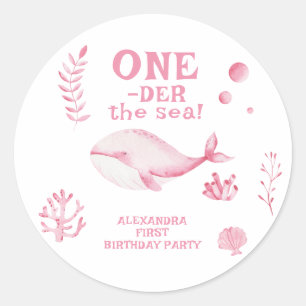 Pink Whale Oneder The Sea 1st Birthday Classic Round Sticker