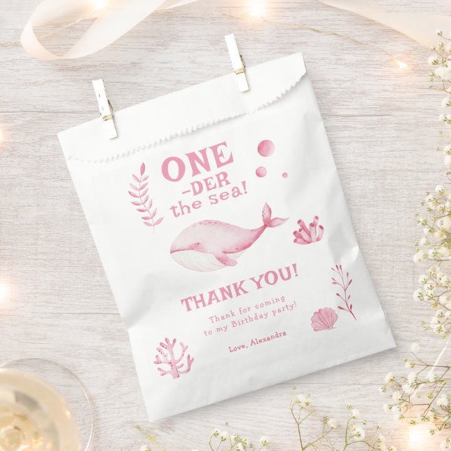 Pink Whale Oneder The Sea 1st Birthday  Favour Bags (Clipped)