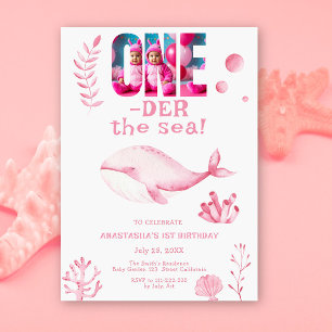 Pink Whale Oneder The Sea 1st Birthday Invitation