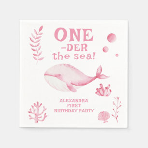 Pink Whale Oneder The Sea 1st Birthday Napkin
