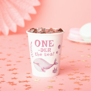Pink Whale Oneder The Sea 1st Birthday Paper Cups
