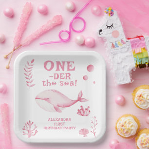 Pink Whale Oneder The Sea 1st Birthday  Paper Plate