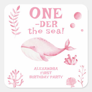 Pink Whale Oneder The Sea 1st Birthday  Square Sticker