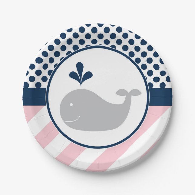 Pink Whale Paper Plates (Front)