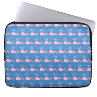 Pink Whale Pattern on Blue. Laptop Sleeve